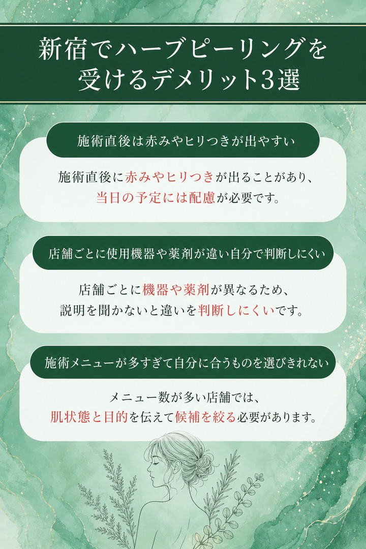 新宿でハーブピーリングを受けるデメリット3選